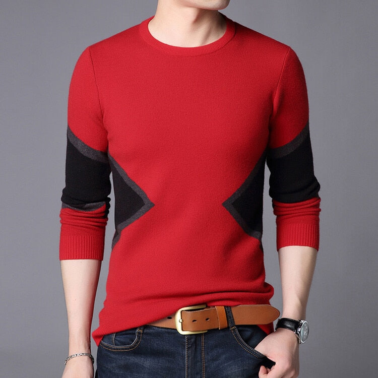 Red Color Casual Thick Warm Winter Men's Luxury Knitted Pullover Sweater Wear Jersey Fashions 71819  -  GeraldBlack.com
