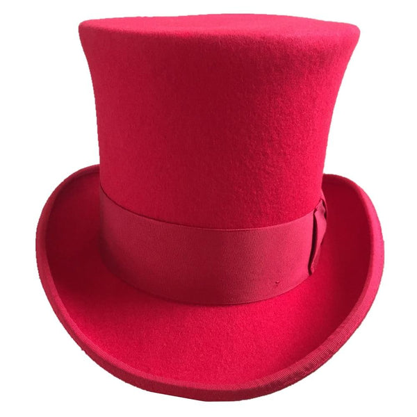 Red Mad Hatter Costume Wool Felt Steampunk Top Hat for Men Women - SolaceConnect.com