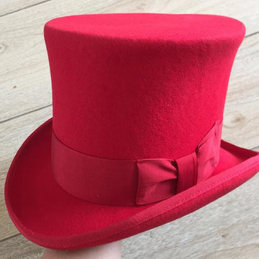 Red Mad Hatter Costume Wool Felt Steampunk Top Hat for Men Women - SolaceConnect.com