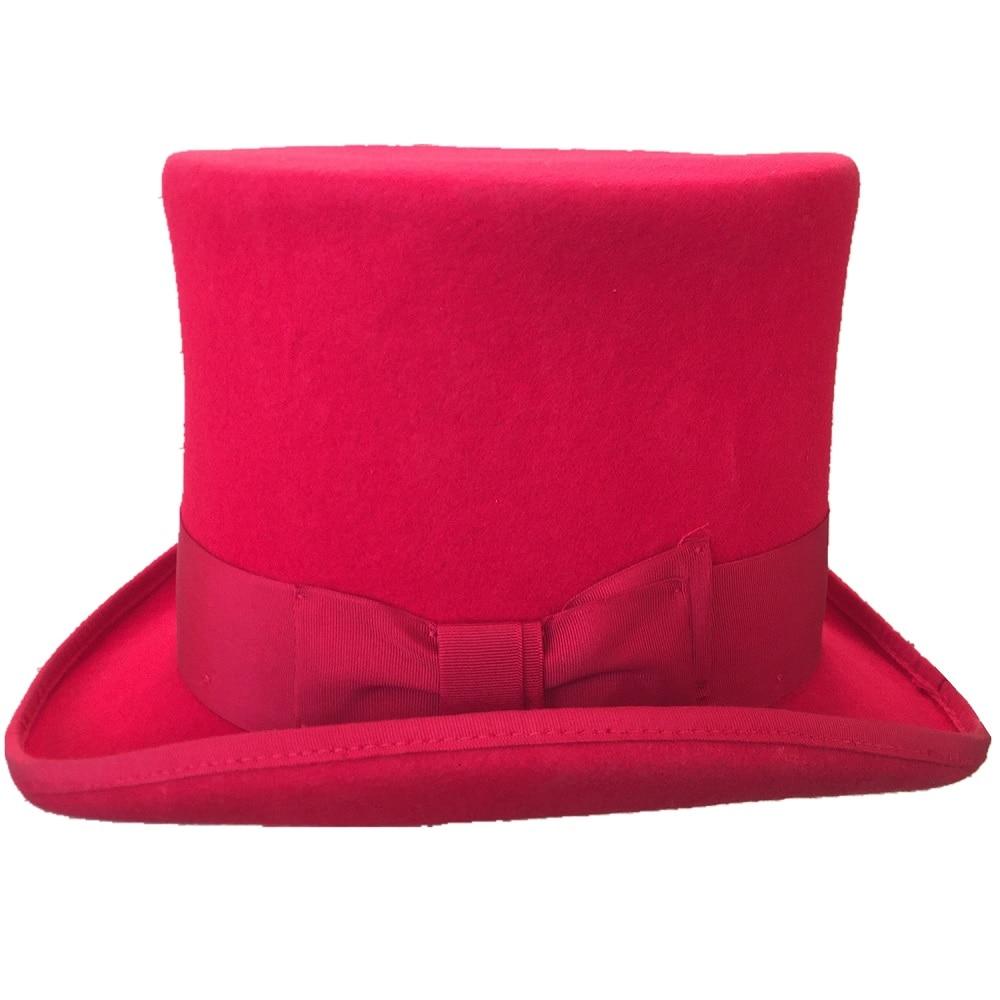 Red Mad Hatter Costume Wool Felt Steampunk Top Hat for Men Women  -  GeraldBlack.com