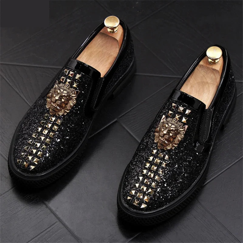 Red Silver Luxury Men Slip-on Lazy Prom  Wedding Party Dress Shoes Sapato Social Masculino P5  -  GeraldBlack.com