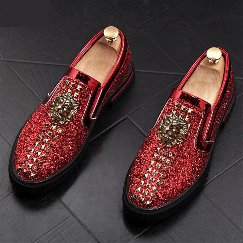 Red Silver Luxury Men Slip-on Lazy Prom  Wedding Party Dress Shoes Sapato Social Masculino P5  -  GeraldBlack.com