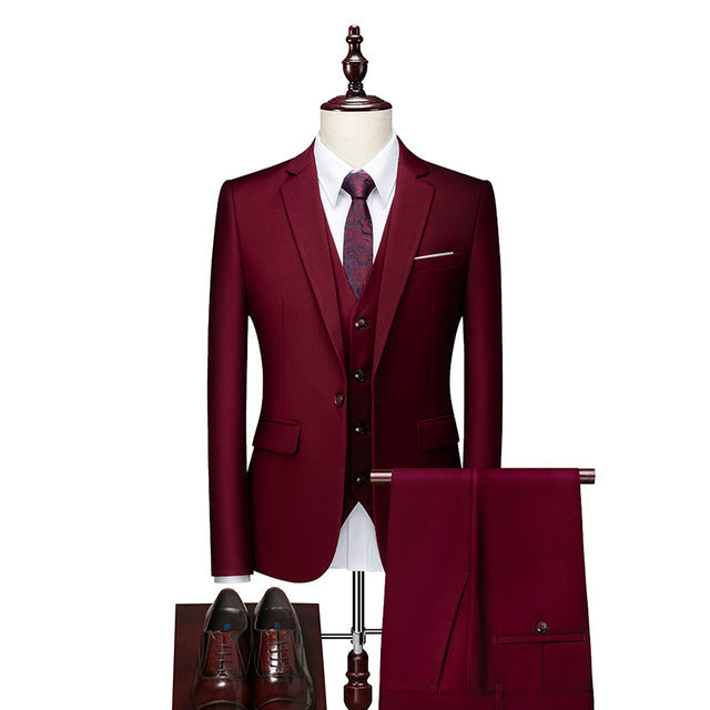 Red Wine Casual One Button Slim Fit Wedding Three Piece Suit for Men  -  GeraldBlack.com