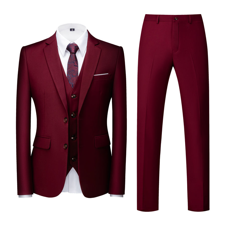 Red Wine Casual One Button Slim Fit Wedding Three Piece Suit for Men  -  GeraldBlack.com
