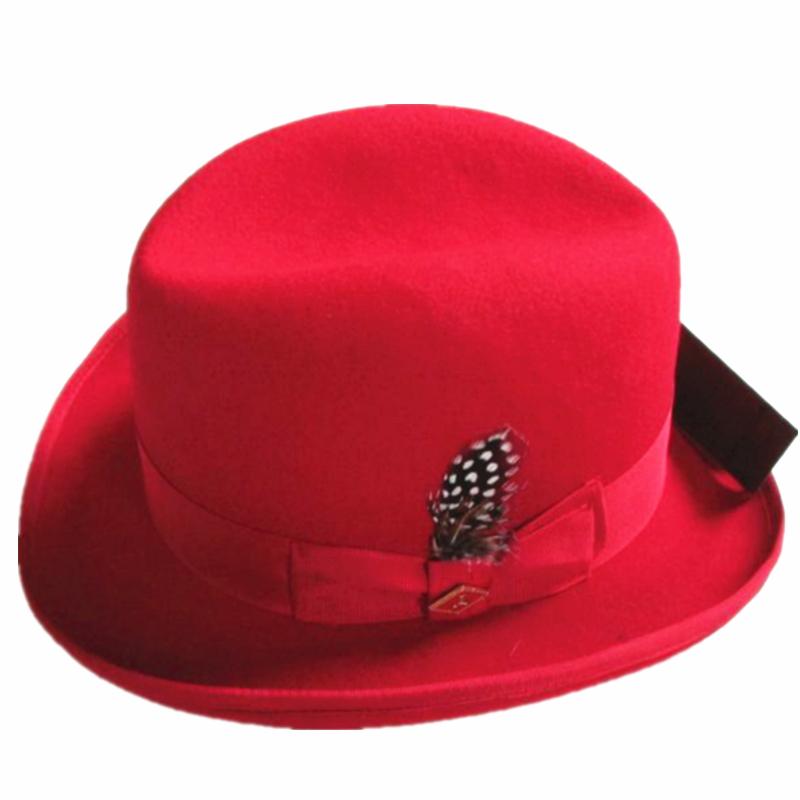 Red Wool Felt Homburg Fedora Hat with Solid Pattern and Beautiful Shade  -  GeraldBlack.com