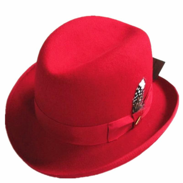 Red Wool Felt Homburg Fedora Hat with Solid Pattern and Beautiful Shade  -  GeraldBlack.com