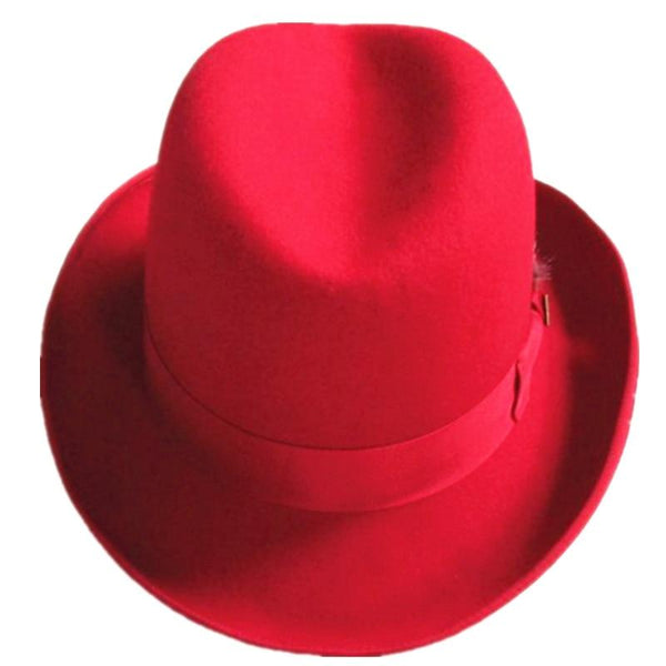 Red Wool Felt Homburg Fedora Hat with Solid Pattern and Beautiful Shade - SolaceConnect.com