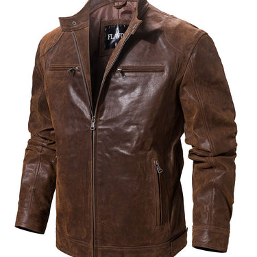 Regular Men's Real Pigskin Leather Solid Zipper Motorcycle Jacket - SolaceConnect.com