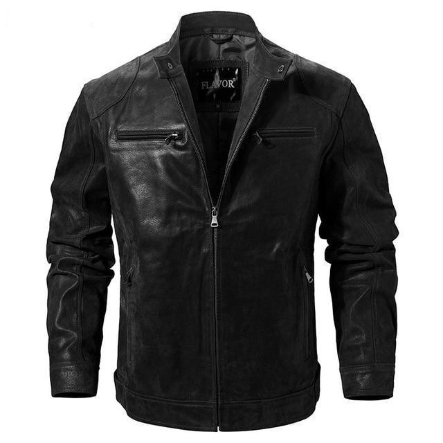 Regular Men's Real Pigskin Leather Solid Zipper Motorcycle Jacket  -  GeraldBlack.com