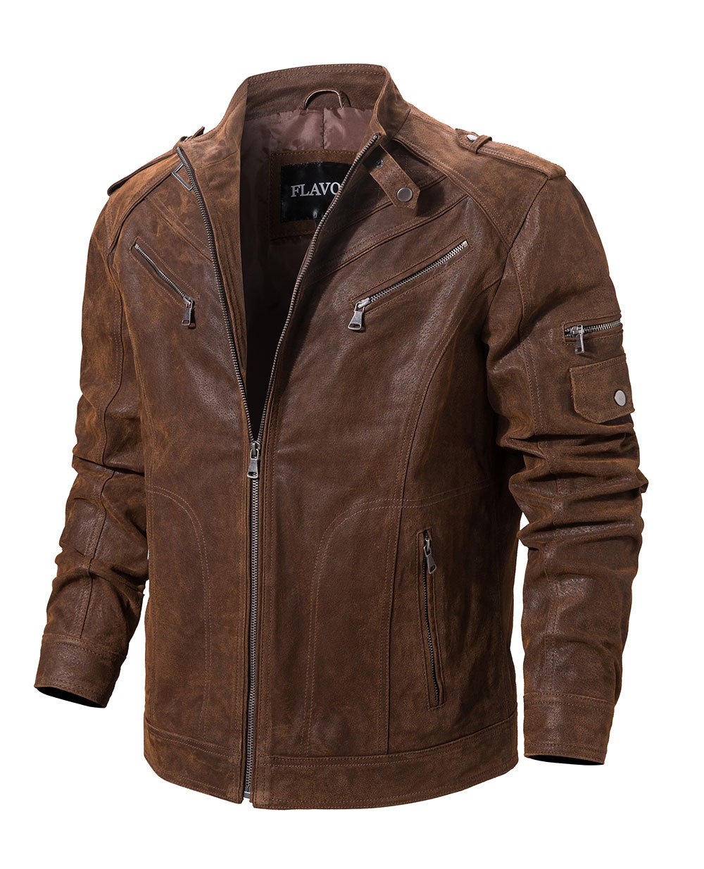 Regular Men's Solid Genuine Pigskin Leather Zipper Motorcycle Jackets - SolaceConnect.com