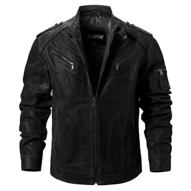 Regular Men's Solid Genuine Pigskin Leather Zipper Motorcycle Jackets - SolaceConnect.com