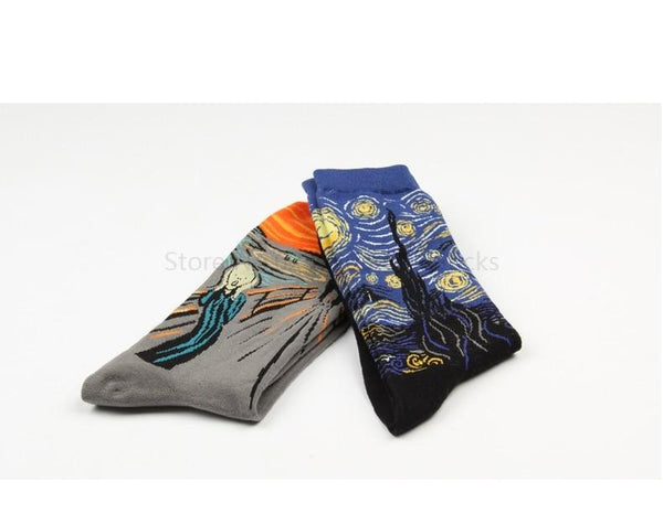 Retro Autumn Winter Funny Series Unisex Socks in World Famous Oil Painting - SolaceConnect.com