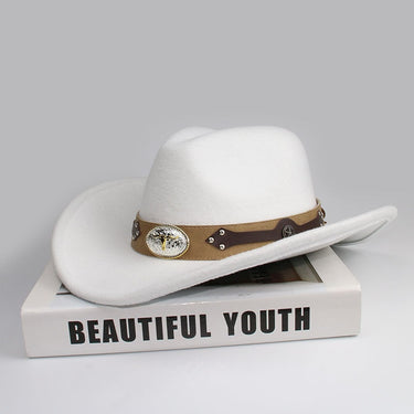 Retro Big Oxhead Leather Band Women Men Kid Child Wool Wide Brim Cowboy Western Cowgirl Bowler Cap 54 57 61cm  -  GeraldBlack.com