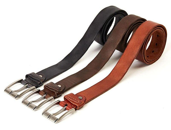 Cow Skin Leather Casual Belts Sliver Alloy Clasp Buckle Metal Belt Men Retro Styles Jeans - SolaceConnect.com