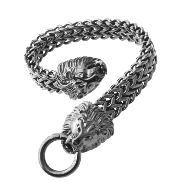 Retro Classical Stainless Steel Lion Head Black Tone Figaro Chain Bracelet - SolaceConnect.com
