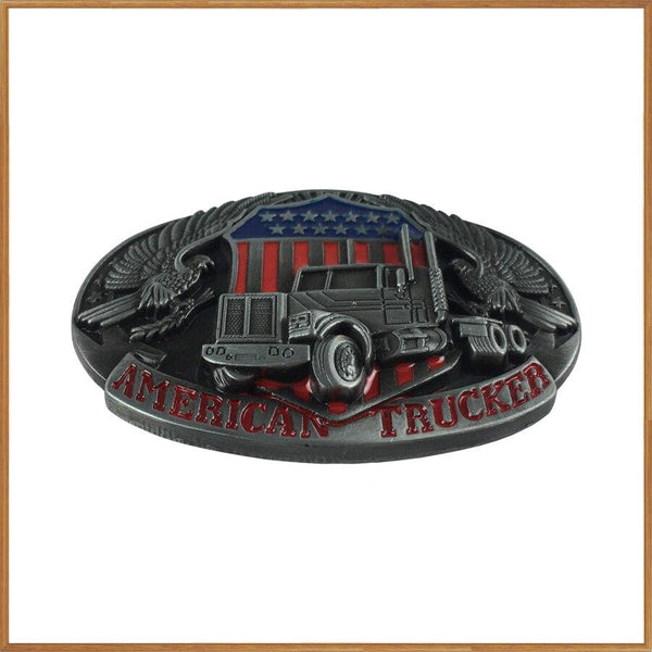 Retro Cowboy Style American Trucker Belt Buckle in Pewter Finish for Jeans - SolaceConnect.com