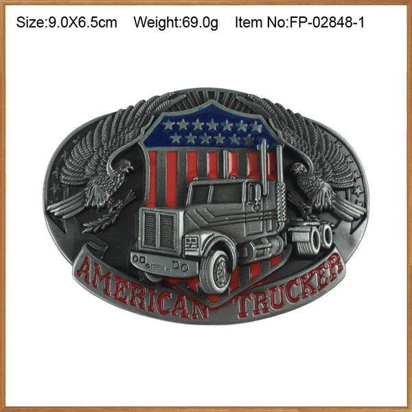 Retro Cowboy Style American Trucker Belt Buckle in Pewter Finish for Jeans - SolaceConnect.com