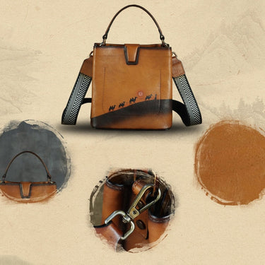 Retro Cowhide leather Women Small Shoulder Wipe Color Genuine Leather Portable Tote Handbags  -  GeraldBlack.com