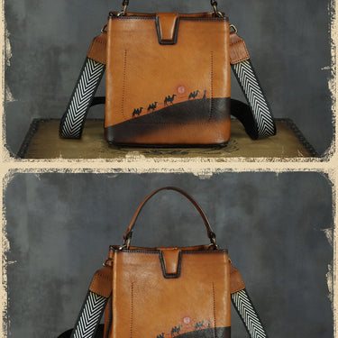 Retro Cowhide leather Women Small Shoulder Wipe Color Genuine Leather Portable Tote Handbags  -  GeraldBlack.com