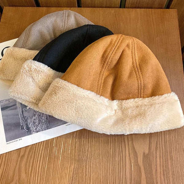 Retro Curling Winter Warm Thick Suede Wool Skull Cap for Women  -  GeraldBlack.com
