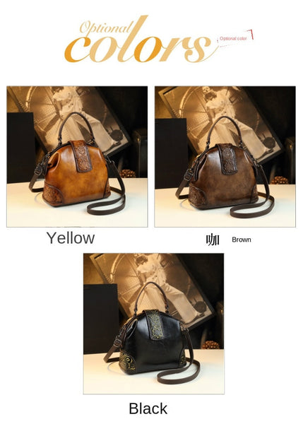 Retro Embossing Dumpling Women Crossbody Leather Evening Middle Aged Portable Shoulder Handbag  -  GeraldBlack.com