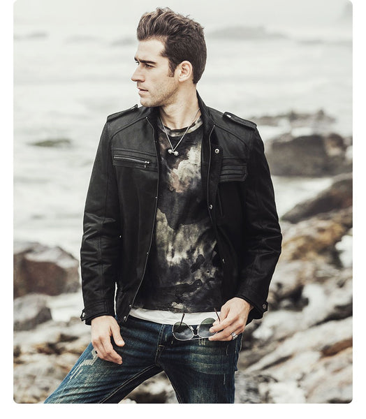 Retro Fashion Casual Men's Winter Motorcycle Genuine Leather Jacket - SolaceConnect.com