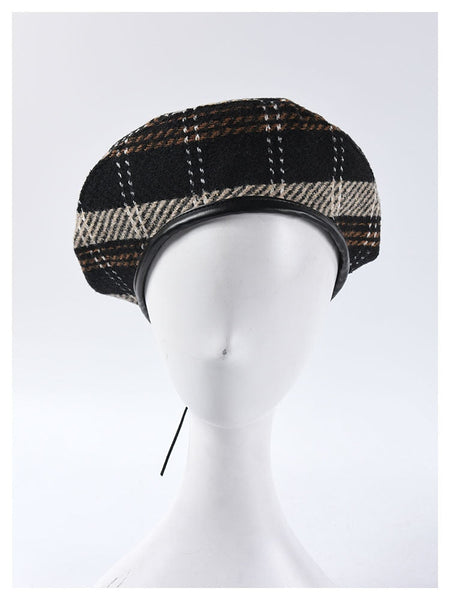 Retro Fashion Women's Plaid Adjustable Rope Beret for Fall-Winter - SolaceConnect.com