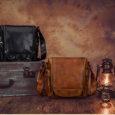 Retro Genuine Leather First Layer Cowhide Men Handmade Large Capacity  Shoulder Messenger Camera Bag  -  GeraldBlack.com