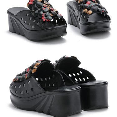 Retro Genuine Leather Summer Platform Heel High Slippers for Women  -  GeraldBlack.com