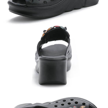Retro Genuine Leather Summer Platform Heel High Slippers for Women  -  GeraldBlack.com