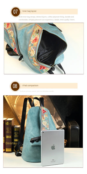 Retro Genuine Leather Unisex Embroidered Design Mother Anti Theft Backpack Fashion Travel Backpacks  -  GeraldBlack.com