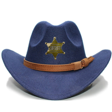 Retro Hexagram Leather Band Women Men Kid Child Wool Wide Brim Cowboy Western Hat Cowgirl Bowler Cap 54 57 61cm  -  GeraldBlack.com