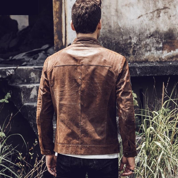 Retro Men's Real Leather Motorcycle Flight Autumn Winter Bomber Jacket - SolaceConnect.com