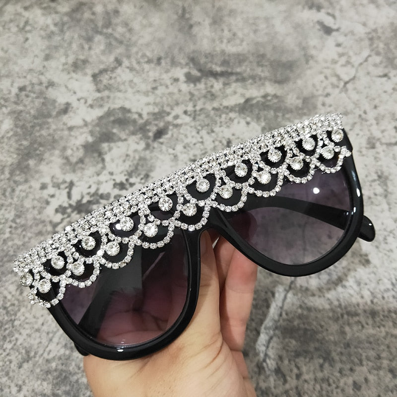 Retro Oversized Tassel Crystal Decor Women Sparkle Babe Festival Diamond Sunglasses  -  GeraldBlack.com