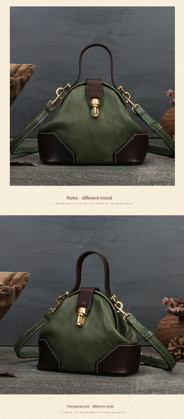 Retro Real Leather Contrast Color Women's Twist Lock Dumpling Shoulder Messenger Handbag  -  GeraldBlack.com