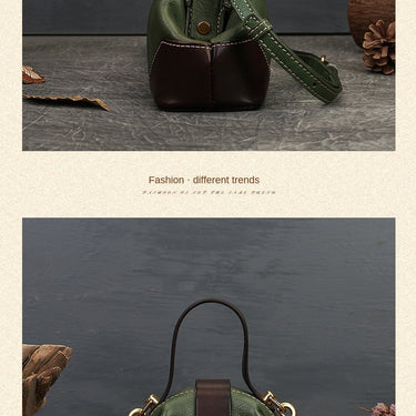 Retro Real Leather Contrast Color Women's Twist Lock Dumpling Shoulder Messenger Handbag  -  GeraldBlack.com