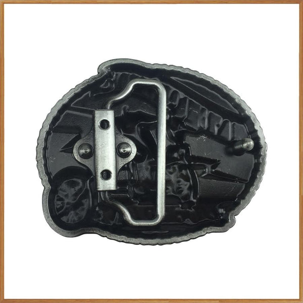 Retro Skull Live to Ride Motor Western Style Belt Buckle with Pewter Finish - SolaceConnect.com