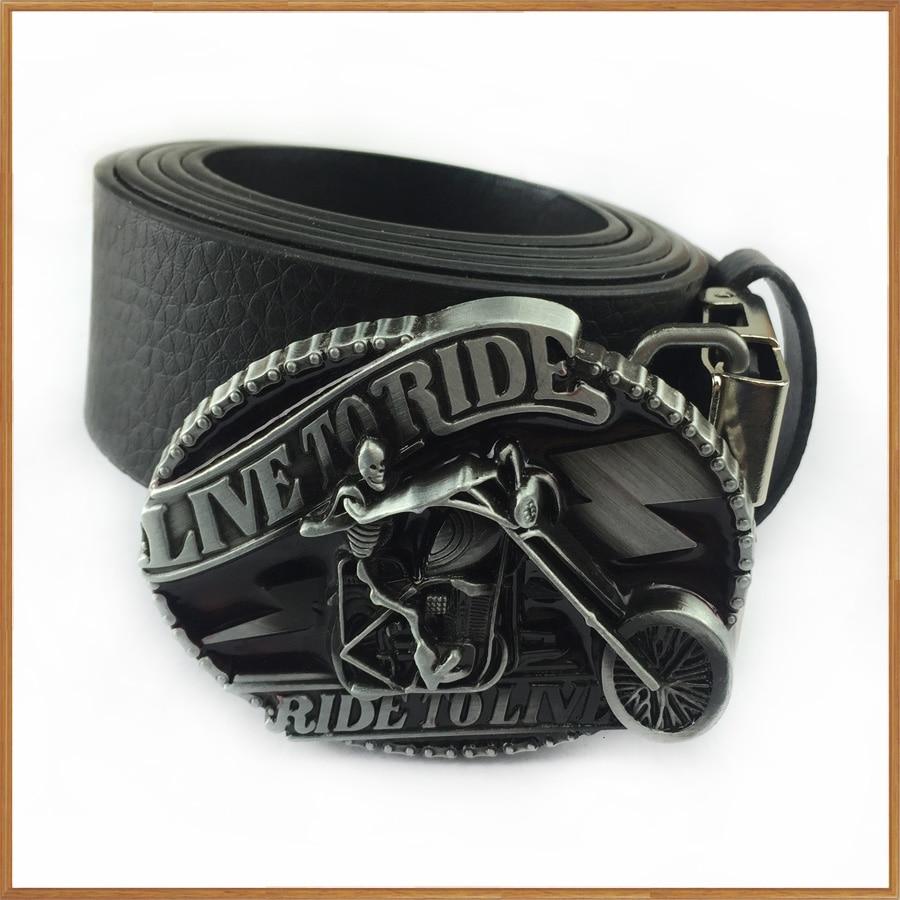 Retro Skull "Live to Ride" Western Jeans Belt Buckle with Pewter Finish  -  GeraldBlack.com