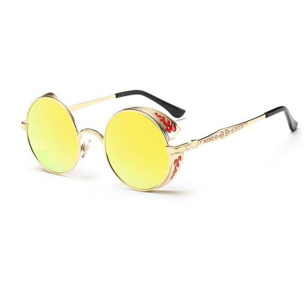Retro Steampunk Round Men's Metal UV400 Polarized Anti-reflective Sunglasses - SolaceConnect.com