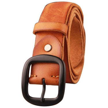 Retro Style Men's Head Layer Cow Leather Metal Pin Buckle Belt for Jeans  -  GeraldBlack.com