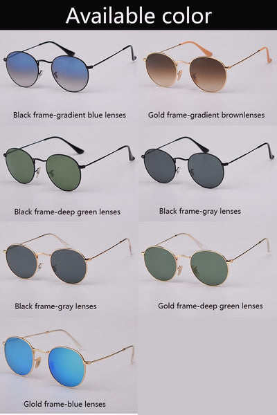 Retro Style Men's Real Glass Lens UV400 Mirror Round Polarized Sunglasses - SolaceConnect.com
