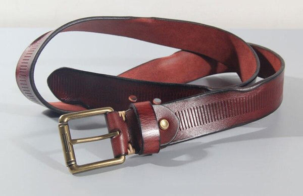 Unique Design Cowhide Leather Belts Men's Brass Retro Style Pin Buckle Metal Belt for Men Jeans - SolaceConnect.com