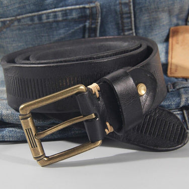 Retro Style Unique Design Men's Brass Pin Buckle Cowhide Leather Jeans Belt  -  GeraldBlack.com