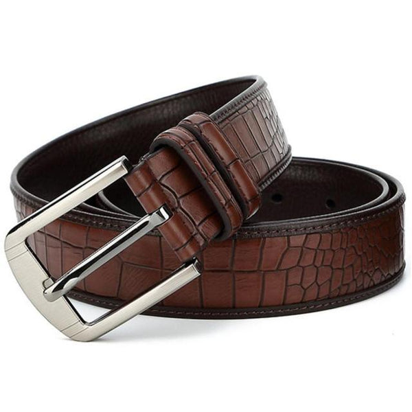 Crocodile Pattern Skin Leather Belts Pin Buckle Metal Retro Styles Jean Belt Accessories for Men - SolaceConnect.com