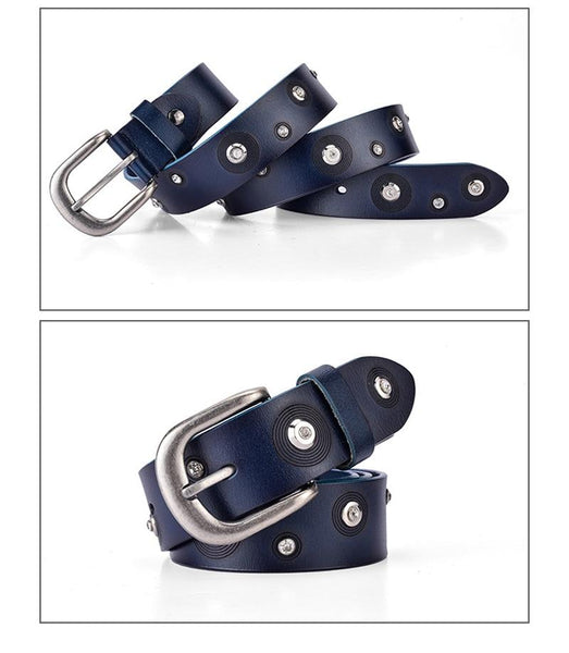 Retro Stylish Women's Genuine Leather Round Rivet Decor Strap Waistband Belt - SolaceConnect.com