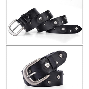 Retro Stylish Women's Genuine Leather Round Rivet Decor Strap Waistband Belt - SolaceConnect.com