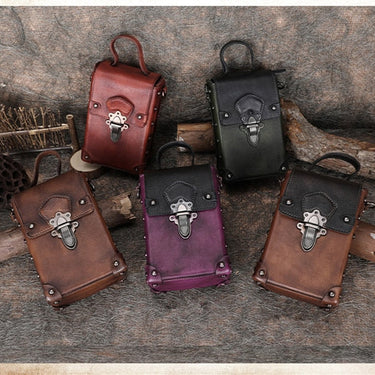Retro Women Lock Genuine Leather Shoulder Slung Vertical Bag Phone Small Square Box Bag Handbag  -  GeraldBlack.com
