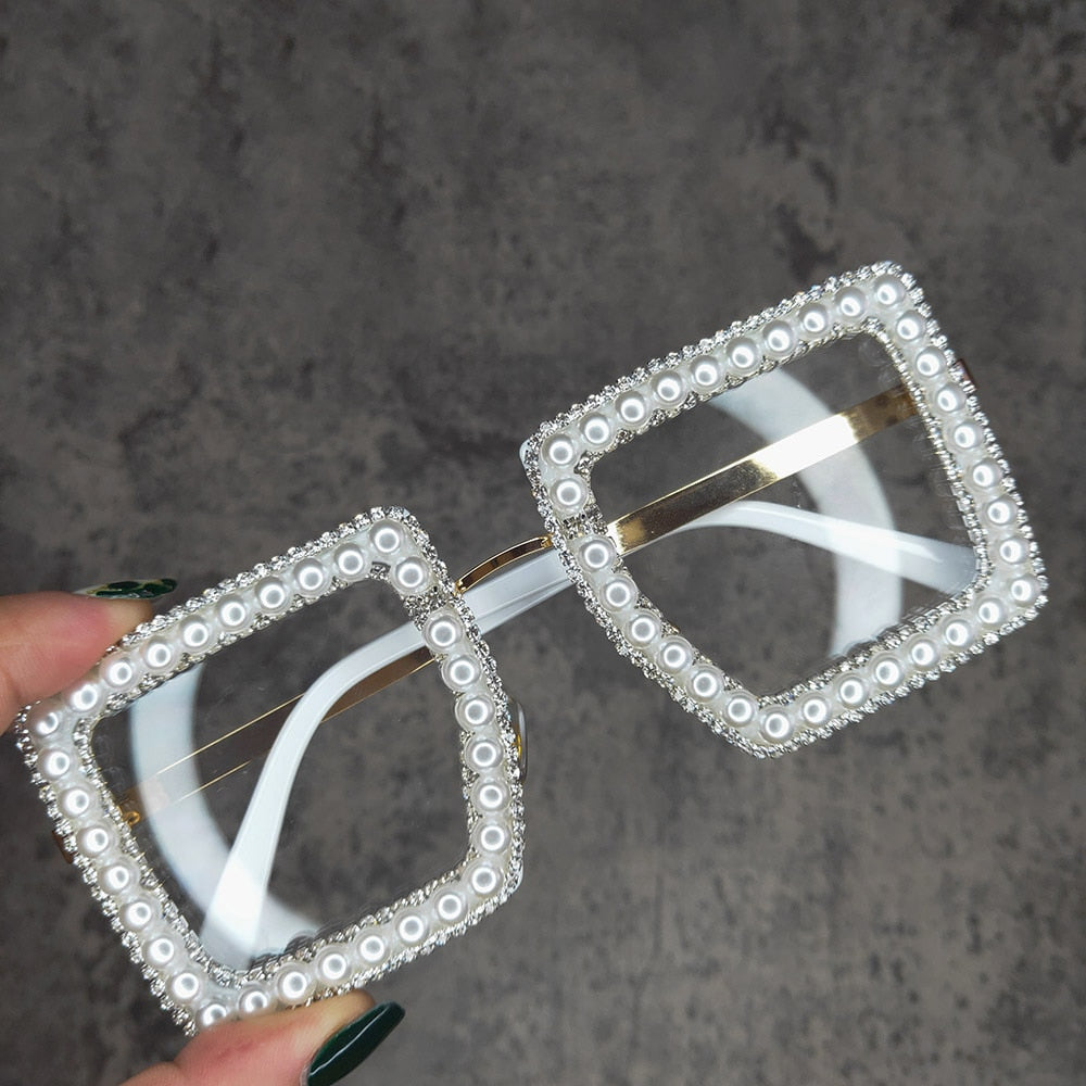 Rhinestone Bling Square Sun Glasses Women Fashion Oversized Transparent Crystal Female Vintage Diamond Sunglasses  -  GeraldBlack.com