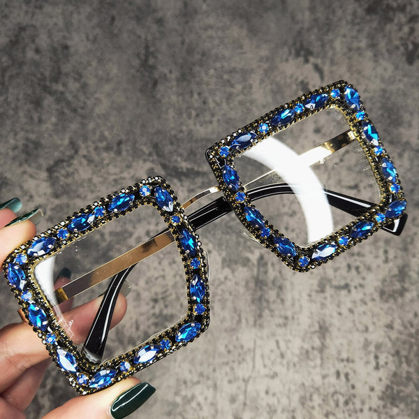 Rhinestone Bling Square Sun Glasses Women Fashion Oversized Transparent Crystal Female Vintage Diamond Sunglasses  -  GeraldBlack.com