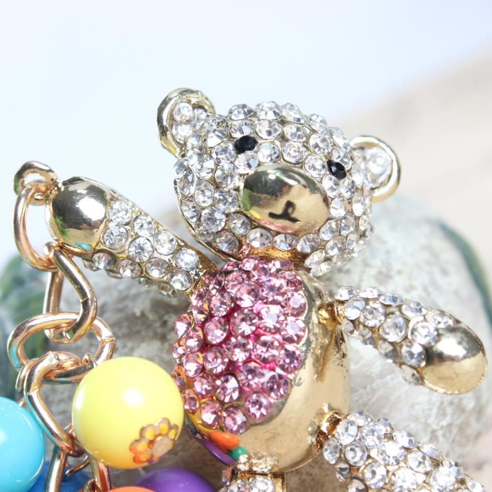 Rhinestone Crystal Pink Bear with Moving Beads Fashionable Charm Pendant - SolaceConnect.com